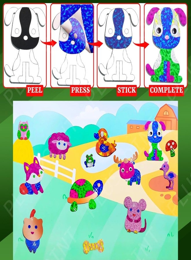 PLUSPOINT Foil Art Kit for Kids Animals Theme 100+ Foam Stickers Arts and Crafts, No Mess Art for Kids, Fun Craft Kits & Supplies, DIY Creative Activities, Travel Toys Gifts for Girls & Boys Ages 5+ - Image 4